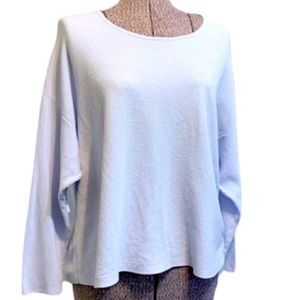 Eileen Fisher Women's Light Blue Textured Tencel Blend 3/4 Sleeve Top Size M